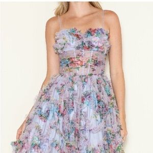 Floral Ruffle Mini Dress in Lavender